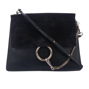 Chloe Suede Calfskin Medium Faye Shoulder Bag Black